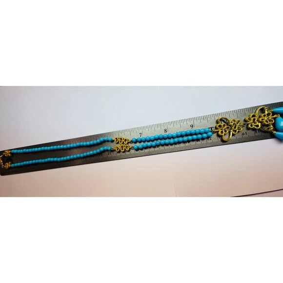 Estate Vintage 18K Gold Turquoise Beaded Necklace Handmade Dangle Drop 18" 26.8g - Picture 8 of 9